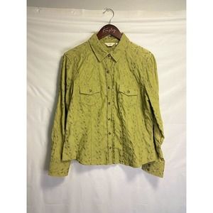 J. Jill Womens Snap Up Corduroy Floral Embroidered Jacket Collared Size Medium‎